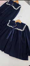 Load image into Gallery viewer, Cece Navy Girls Lace Trim Dress