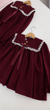 Load image into Gallery viewer, Cece Burgundy Girls Lace Trim Dress