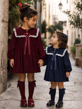 Load image into Gallery viewer, Cece Burgundy Girls Lace Trim Dress