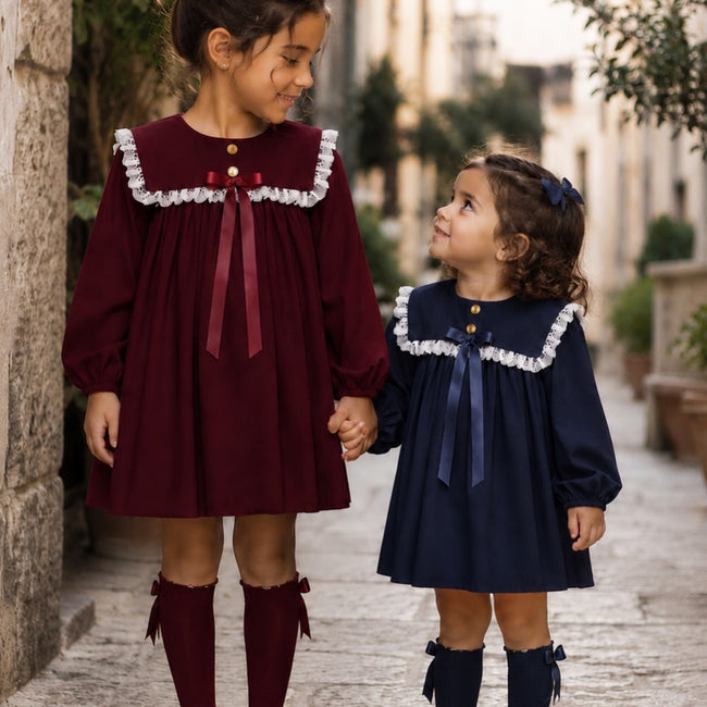 Cece Burgundy Girls Lace Trim Dress