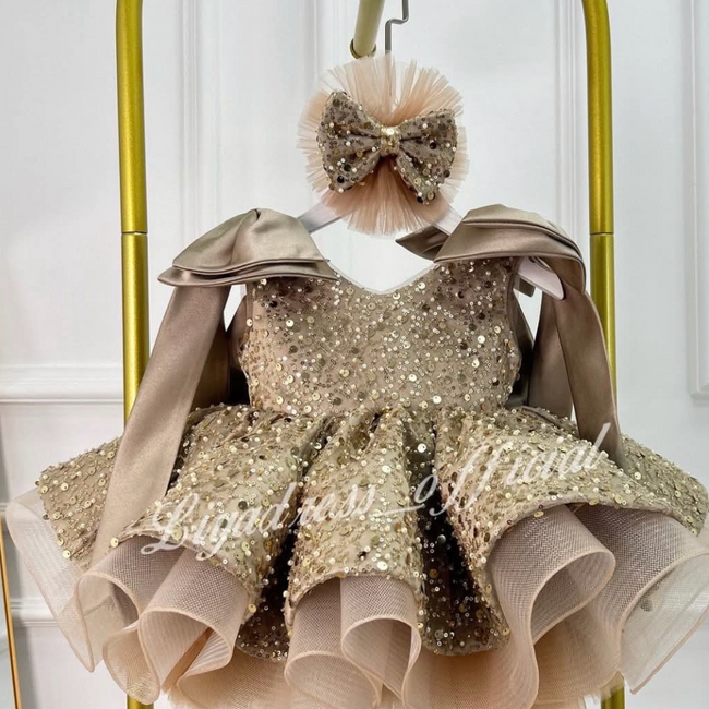 Custom Design Gold Girls Dress