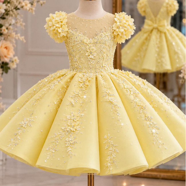 Custom Design Yellow Girls Dress