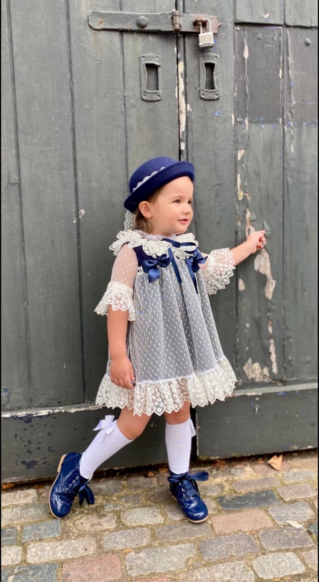 Abbey Navy Girls Lace dress - Arbella's Baby Box