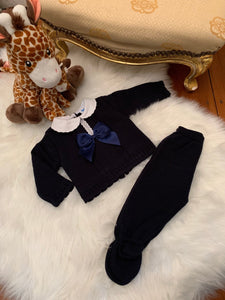 Boys Navy Oliver Bow Knitted Set - Arbella's Baby Box