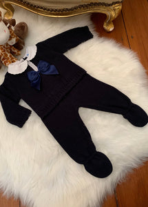 Boys Navy Oliver Bow Knitted Set - Arbella's Baby Box