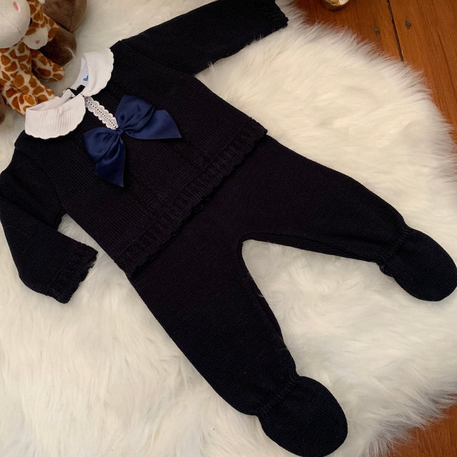 Boys Navy Oliver Bow Knitted Set - Arbella's Baby Box