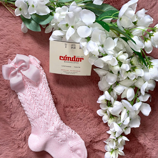 Condor Pink Openwork Girls Bow Socks - Arbella's Baby Box