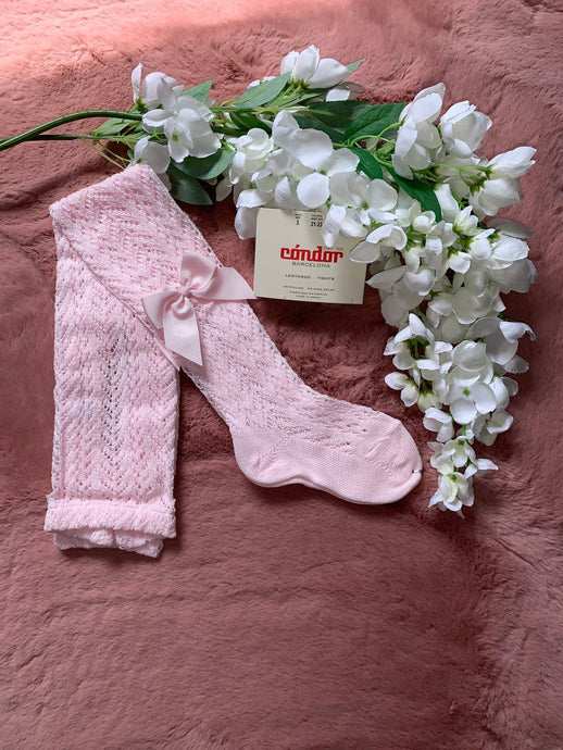 Condor Pink Openwork Girls Bow Tights - Arbella's Baby Box