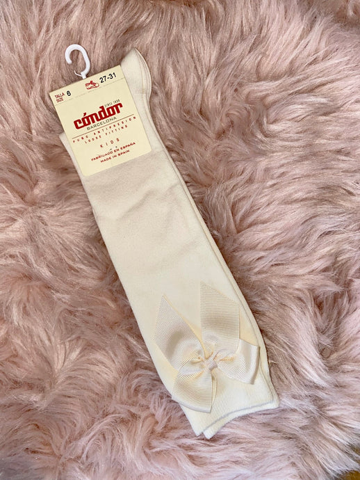 Cóndor Satin Cream Bow socks - Arbella's Baby Box