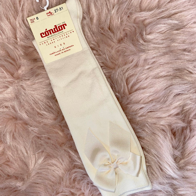 Cóndor Satin Cream Bow socks - Arbella's Baby Box