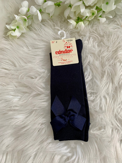 Cóndor Satin Navy Bow socks - Arbella's Baby Box