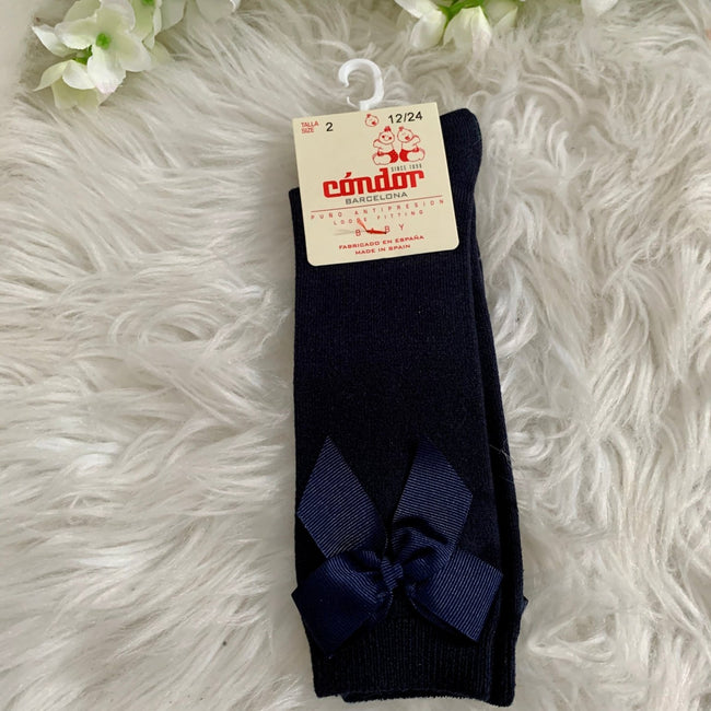 Cóndor Satin Navy Bow socks - Arbella's Baby Box