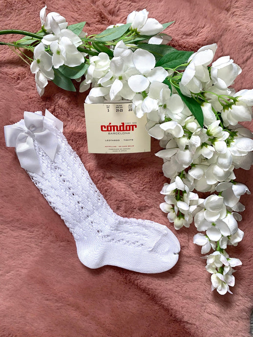 Condor White Openwork Girls Bow Socks - Arbella's Baby Box