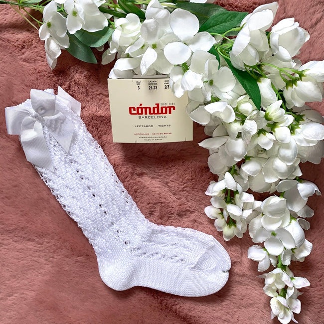 Condor White Openwork Girls Bow Socks - Arbella's Baby Box
