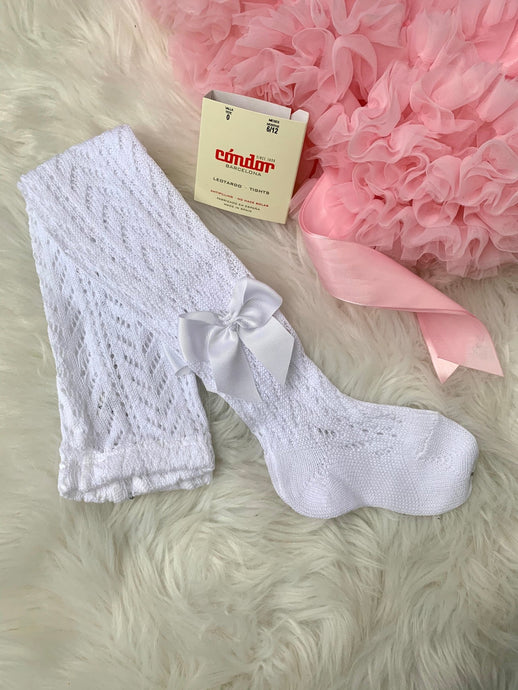 Condor White Openwork Girls Bow Tights - Arbella's Baby Box
