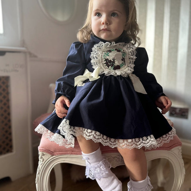 Eadie Navy Girls Embroidery Dress - Arbella's Baby Box