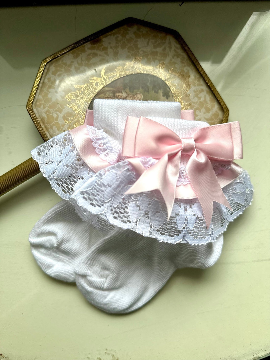 Girls frilly pink bow socks - Arbella's Baby Box