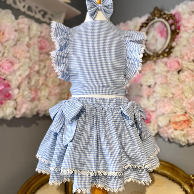 Girls Hazel Blue Gingham Two piece set - Arbella's Baby Box