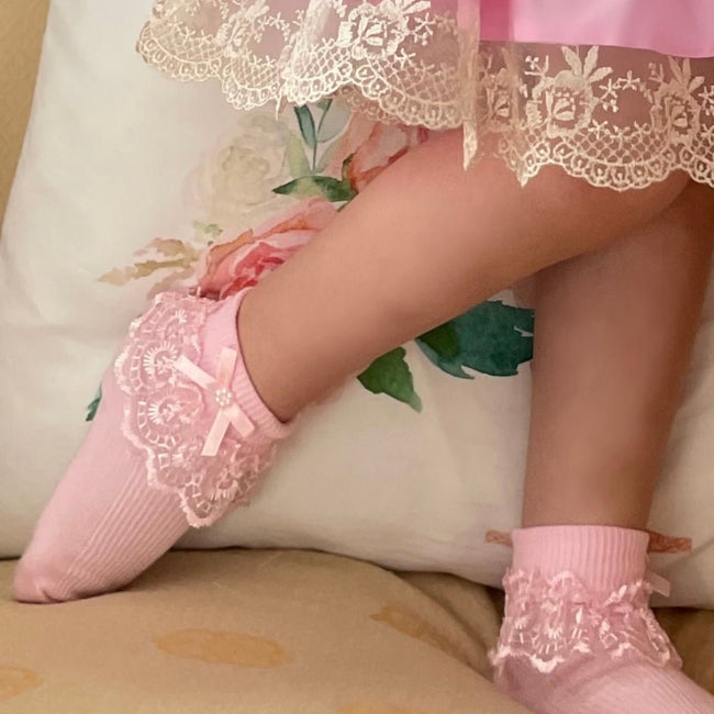 Girls Pink Jester Frilly Lace Socks - Arbella's Baby Box