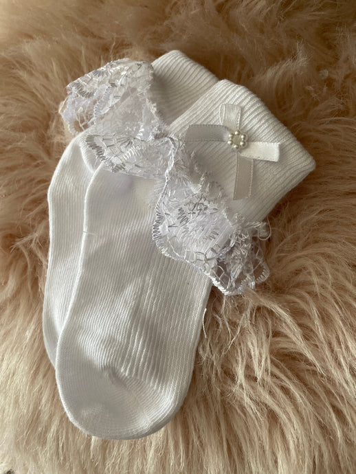 Girls White Jester Frilly Lace Socks - Arbella's Baby Box