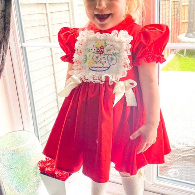 Summer Red Embroidery Dress & Bow - Arbella's Baby Box