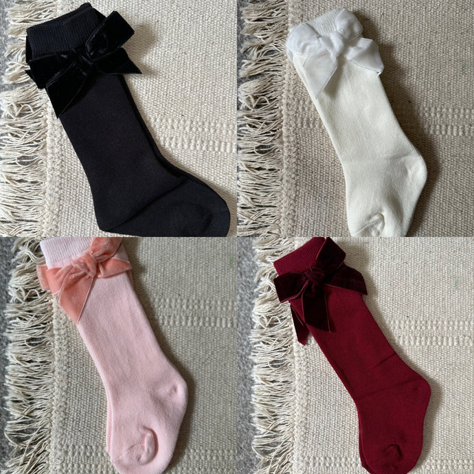 Velvet Bow Cotton girls Socks - Arbella's Baby Box