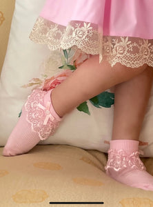 Girls Pink Jester Frilly Lace Socks