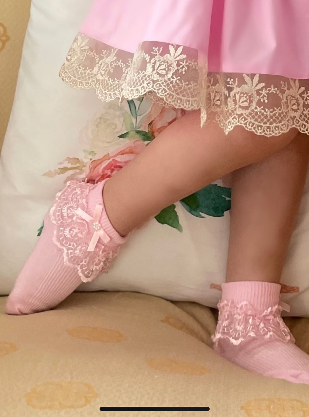 Girls Pink Jester Frilly Lace Socks