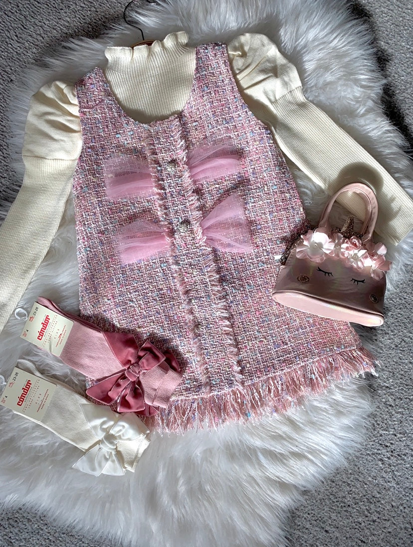 Pink Tilly-May Girls Tweed style two piece