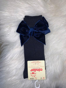 Navy Velvet Bow Cóndor Socks