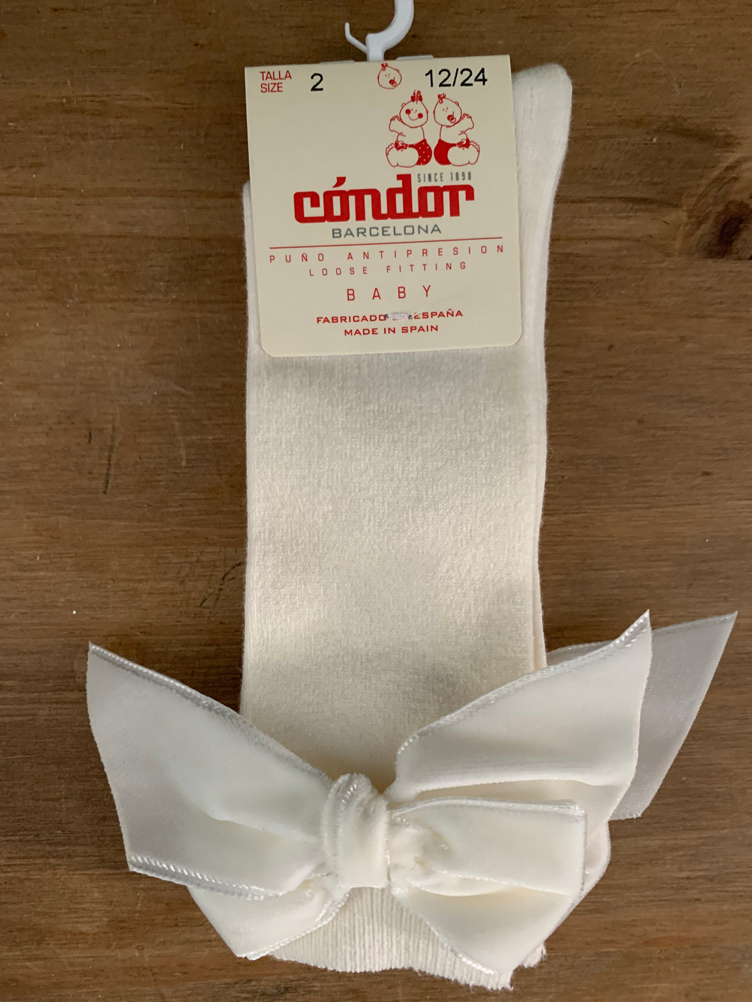 Cream & White Velvet Bow Cóndor Socks